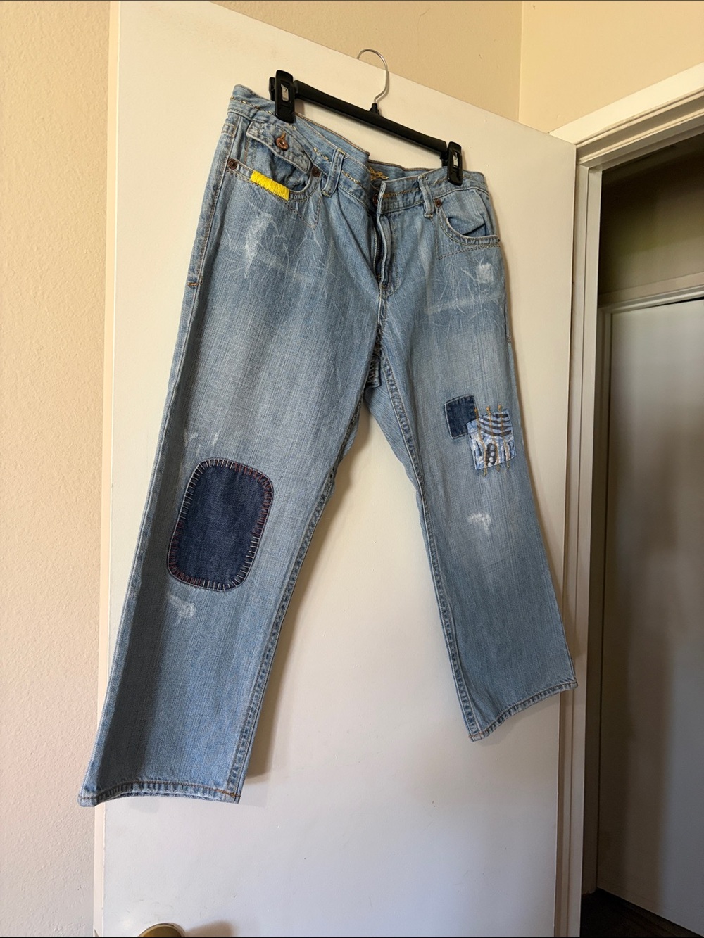 Vintage low rise old navy Y2K 100% cotton jeans 32 length Inseam 22 patchwork
